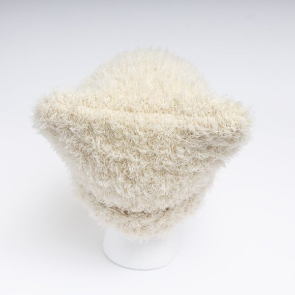 Hand Knit Adult Cream Faux Fur Cat Ear Beanie